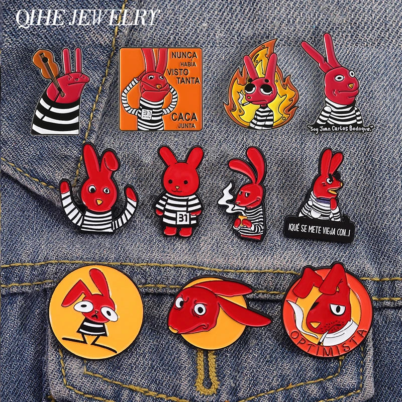 6-23Pcs/Set Humor Comedy Anime Movie Collected Enamel Pins Cartoon Role Red Eared Rabbit Cat Dog Brooch Lapel Badge Jewelry Gift