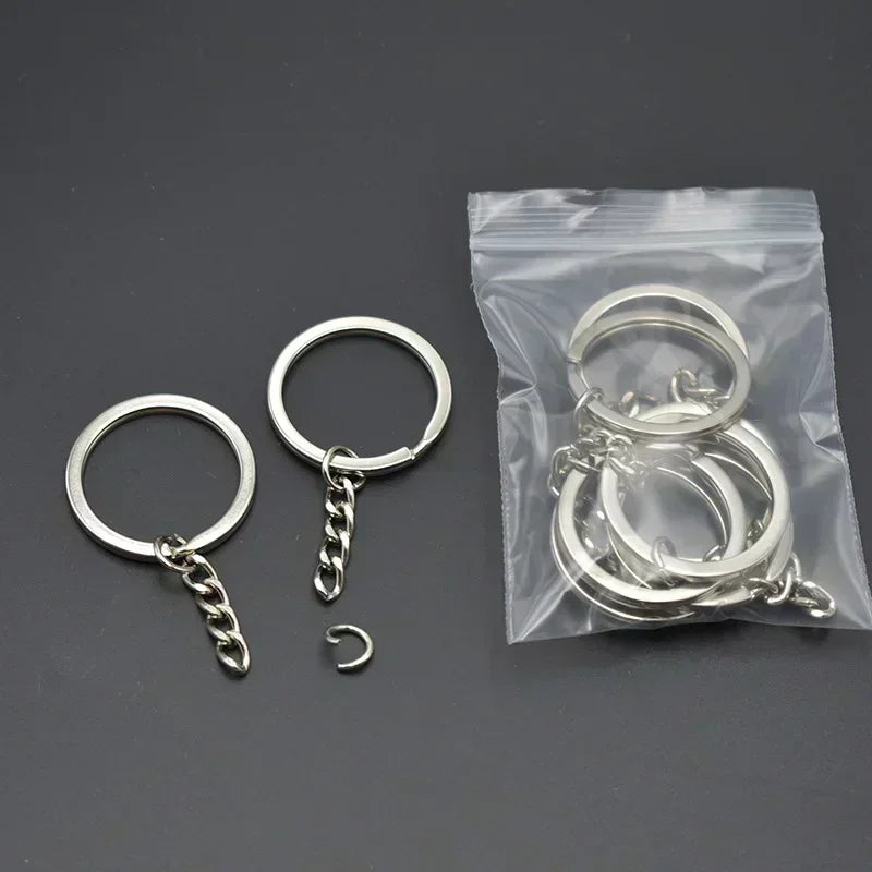 50/100pcs Stainless Steel Metal Blank Keyring Keychain Split Rings DIY Keyfob Keys Ring Lobster Clasp Key Pendant Chains Buckles