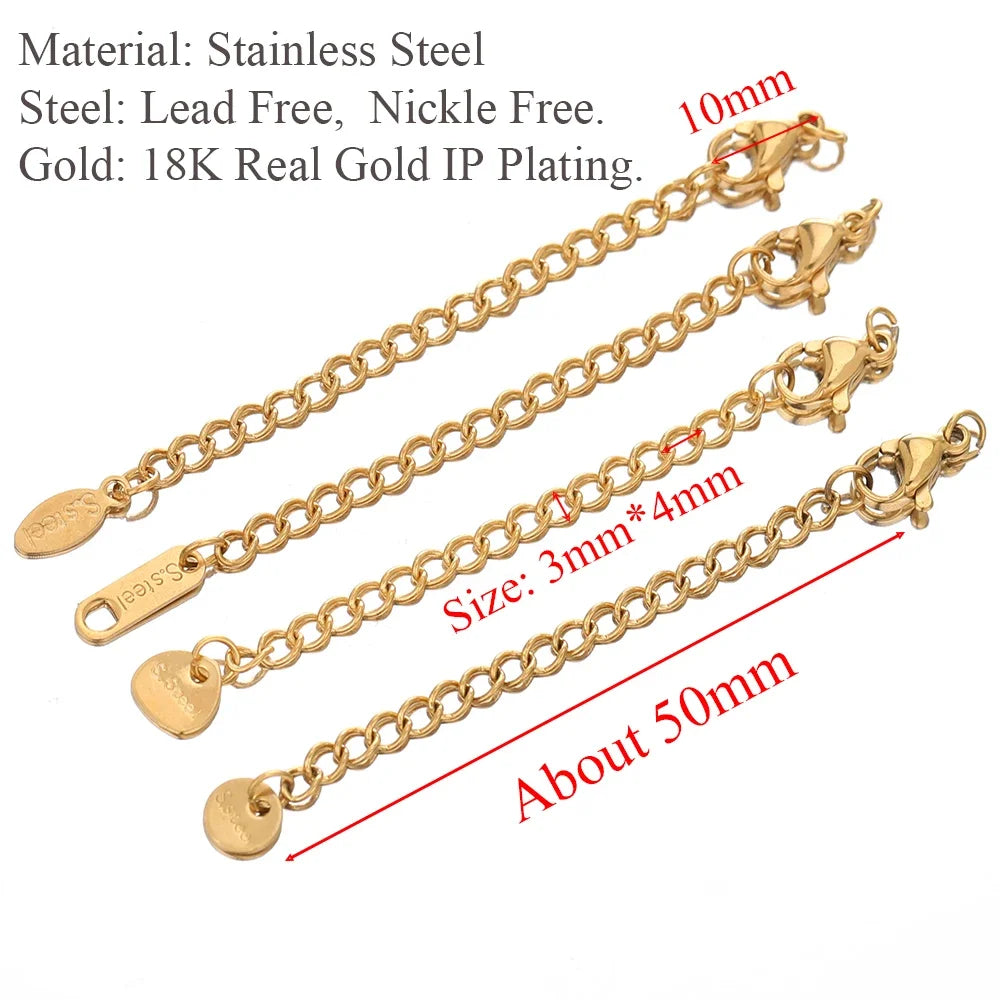 Stainless Steel Extension Chains with Extended Tail Lobster Clasps for DIY Jewelry Making Bracelet & Necklace Connectors