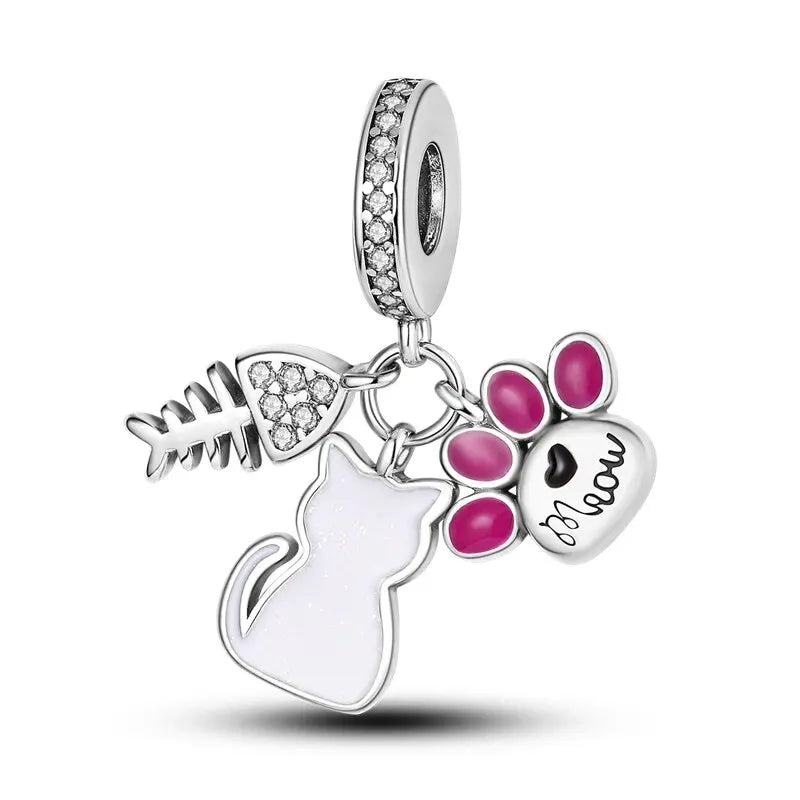 New 925 Sterling Silver Charm Beads Dog Cat Pets Pendant Fit Original Bracelet Necklace DIY Charm Jewelry Making