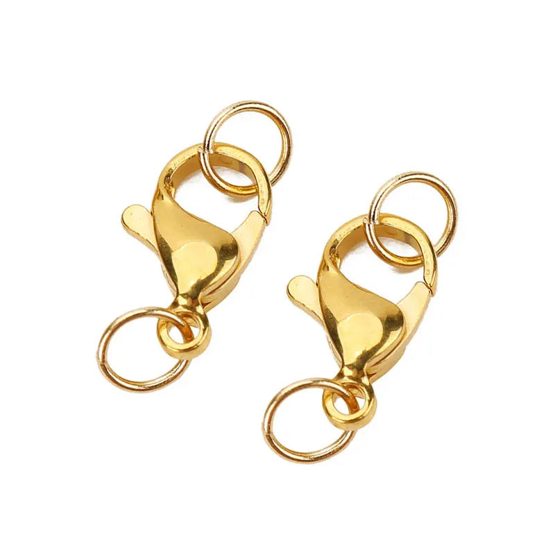 20sets PVD Never Fade Stainless Steel Lobster Clasps With Jump Rings 9 10 12 14 15 mm End Hook Connectors For Diy Jewelry Making