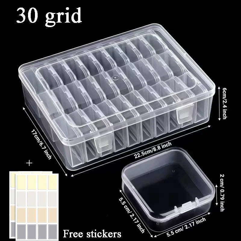 14/30 Grid Transparent Plastic Storage Box, Stackable Organizer With Sticker, Container For Beads, Jewelry, Crafts And Home Orga
