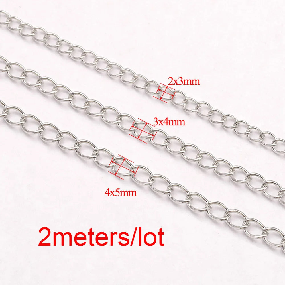 2 Meter Stainless Steel Extension Chain 2/3/4mm Gold Necklace Bracelet DIY Body Chain Accessories