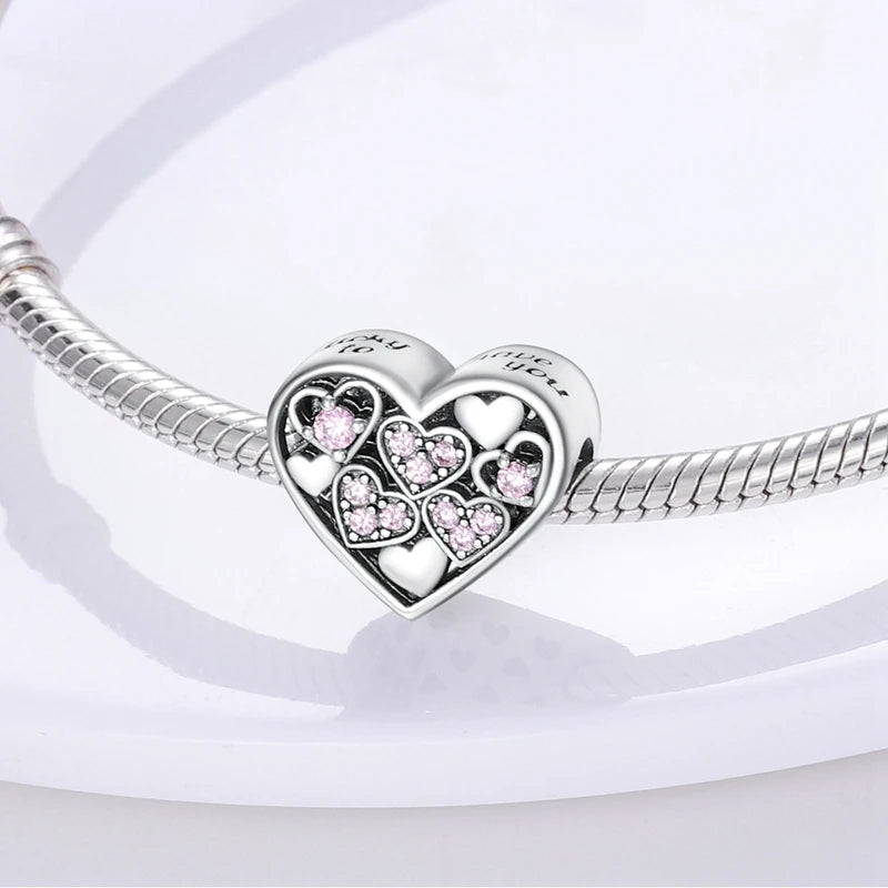 Charms Beads 925 Sterling Silver Tree of Life Peach Heart Sweet Love Charms Fit Pendants Bracelets Necklaces Women Jewelry Gift