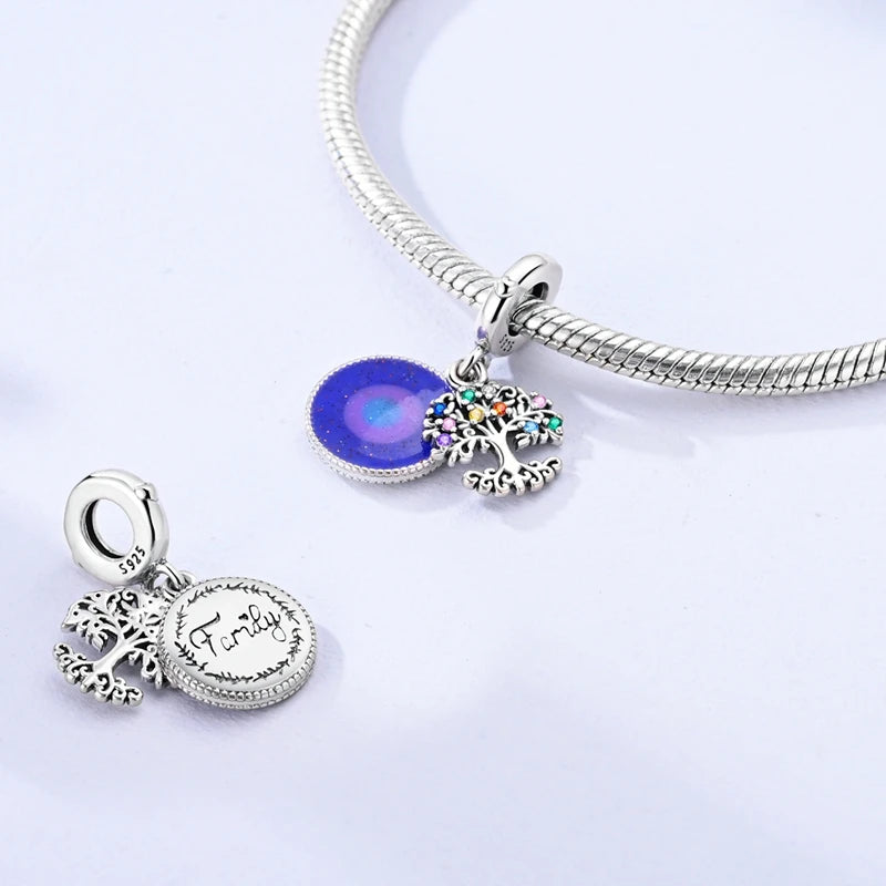 New 925 Sterling Silver Charms Beads Pendants Colorful Tree of Life Cosmic Starry Sky Charms For Women Bracelet DIY Jewelry Gift