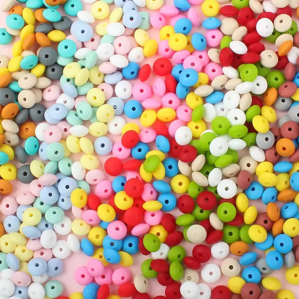 100/50/20Pcs 12mm Siilcone Beads Lentil Loose Spaced Bead for Jewelry Making DIY Beaded Bracelets Necklace Keychain Accessories