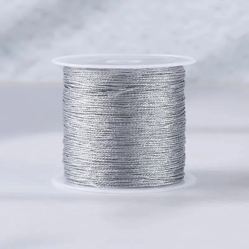 A Roll of 0.2-0.6mm DIY Hand Woven Bracelet, Hand Rope, Woven Rope, Embroidered Gold and Silver Silk Thread Material
