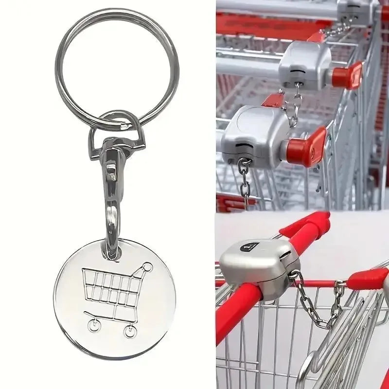 1/6Pcs Trolley Tokens Keychains Universal Small Metal Stainless Steel Portable Shopping Cart Tokens Key Ring Ornament Decoration