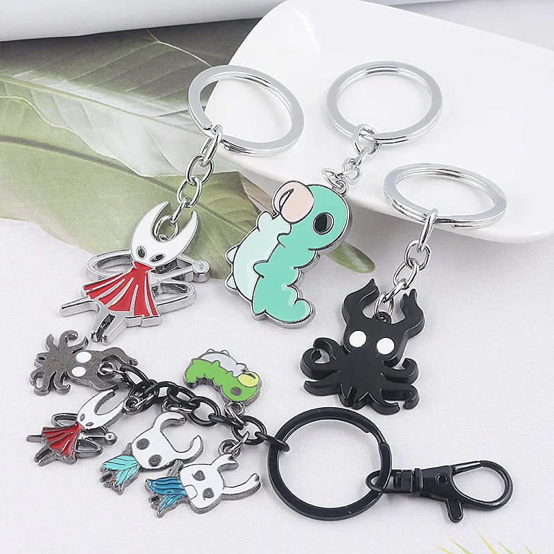Hollow Knight Metal Characters Keychain The Knight Octopus Grub Hornet Pendant Key Chain for Women Men Key Holder Jewelry