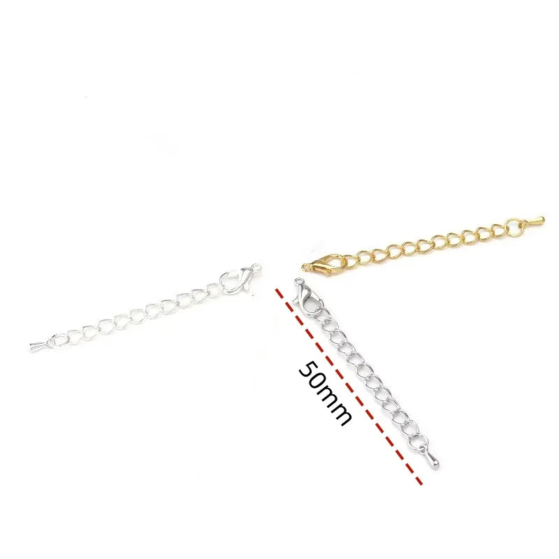10pcs/lot 50mm Extended Extension Tail Chain Lobster Clasps Connector For DIY Bracelet Necklace Jewelry Making Findings
