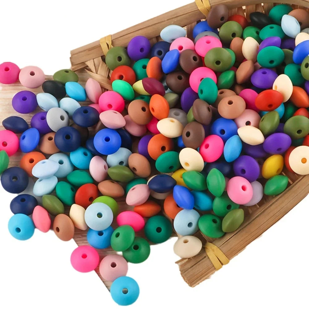 100/50/20Pcs 12mm Siilcone Beads Lentil Loose Spaced Bead for Jewelry Making DIY Beaded Bracelets Necklace Keychain Accessories