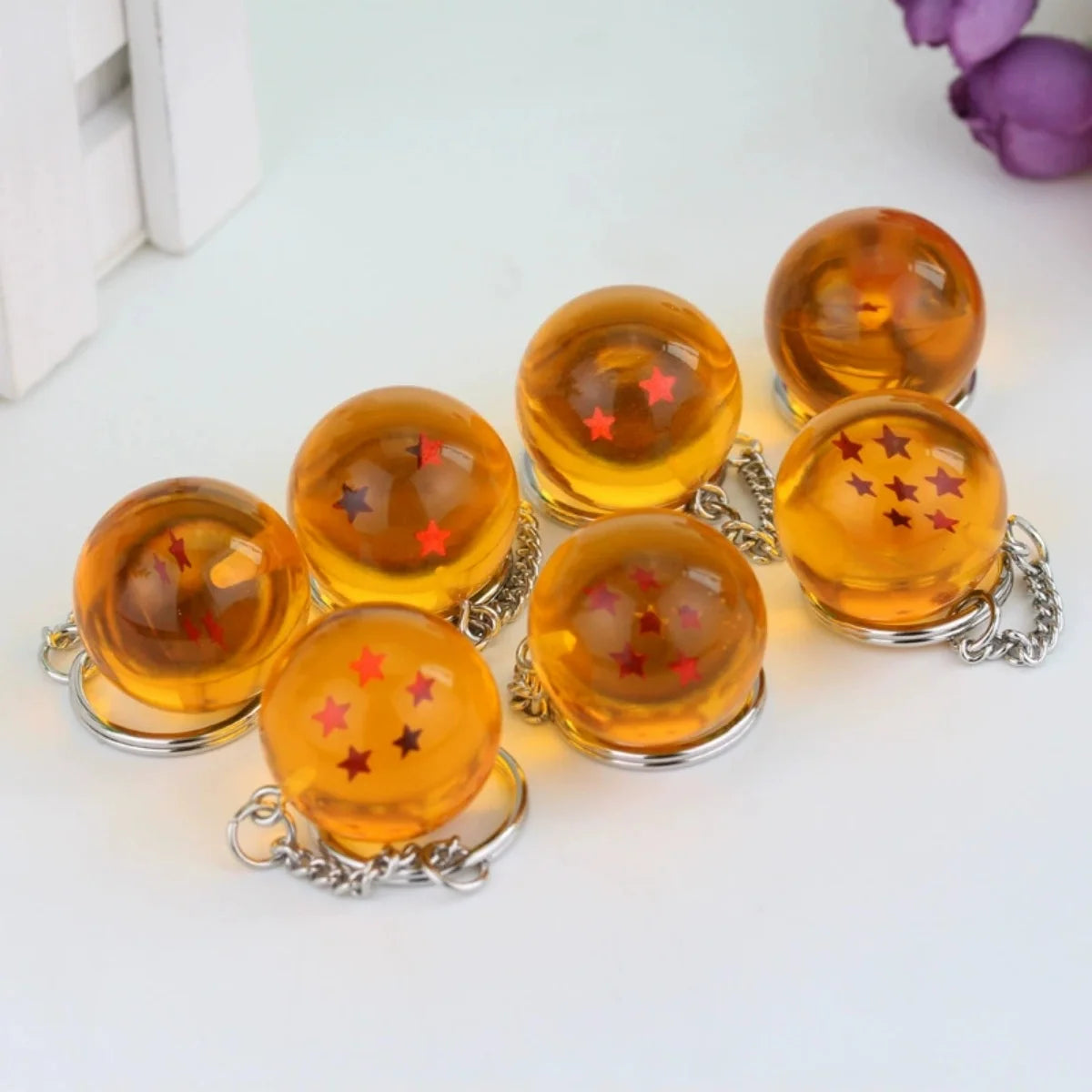 Wholesale Dragon Series 1-7 Stars Balls Keychain Gokus Bead Pendant Metal Key Ring Men Car Women Bag Accessories