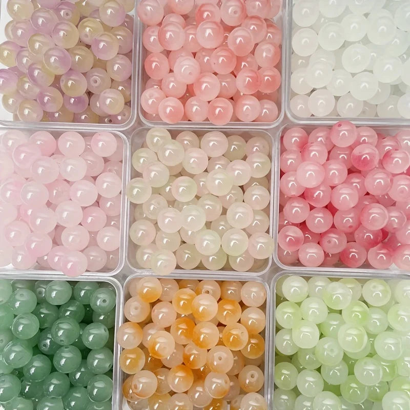 8mm/50pcs Sweet Style Dual Color Glass Loose Beads For Handmade DIY Bracelet Necklace Jewelry Making Supplies Decorative Beads