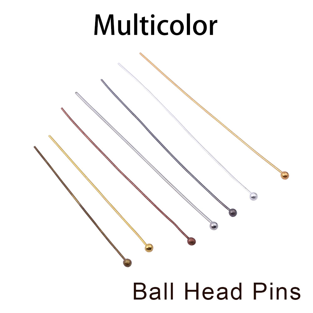 100-200Pcs/Lot 10-70mm Heads Eye Flat Head Pin Gold Plated Ball Head Pins for Jewelry Findings Making Accessories Supplies