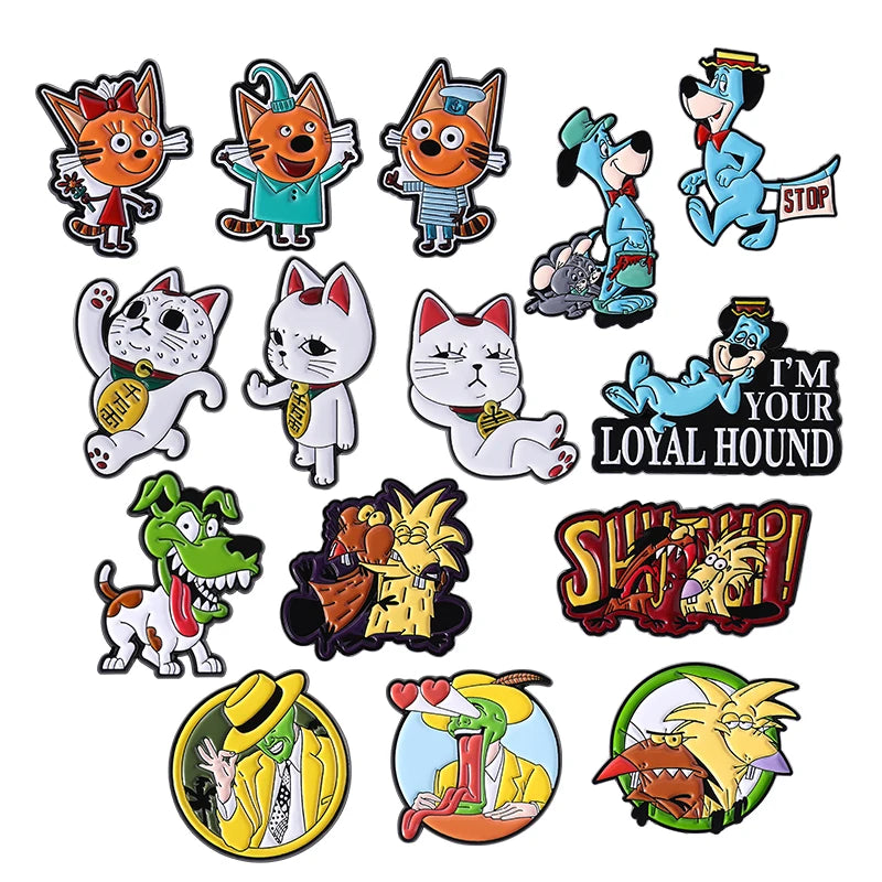 6-23Pcs/Set Humor Comedy Anime Movie Collected Enamel Pins Cartoon Role Red Eared Rabbit Cat Dog Brooch Lapel Badge Jewelry Gift