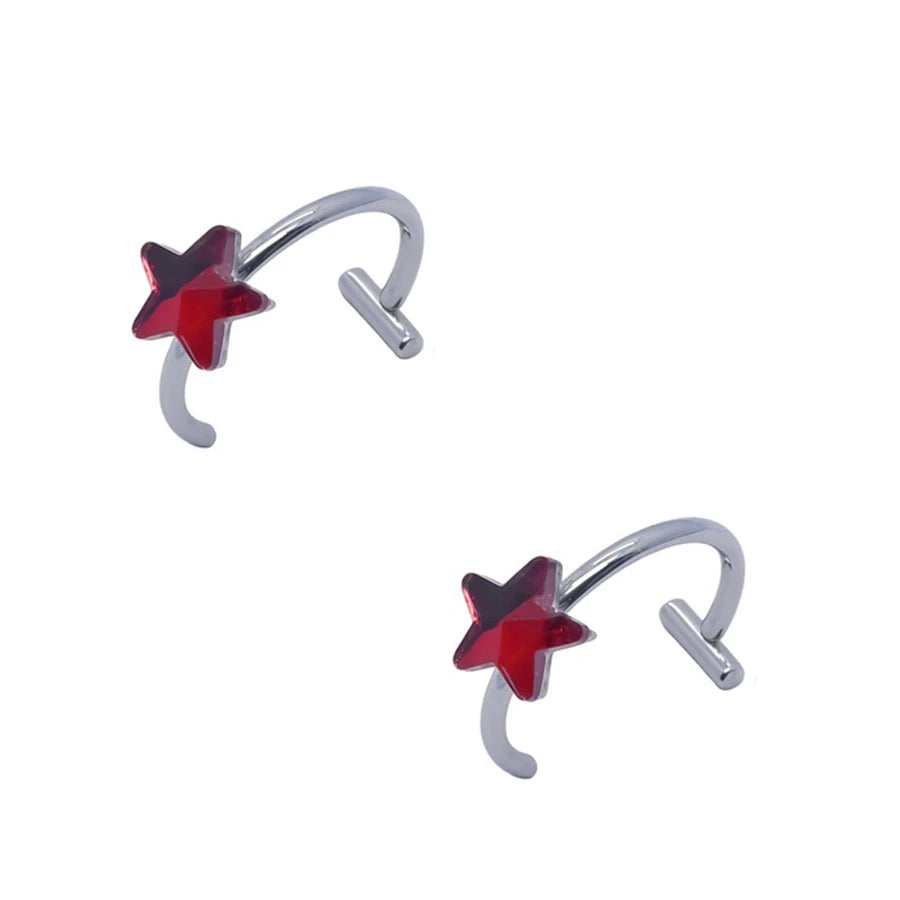 2PCS Trendy 10mm Stainless Steel Punk Clip on Fake Piercing Nose Wrap Lip Rings Unisex Nose Ring Women Men Tusk Body Jewelry
