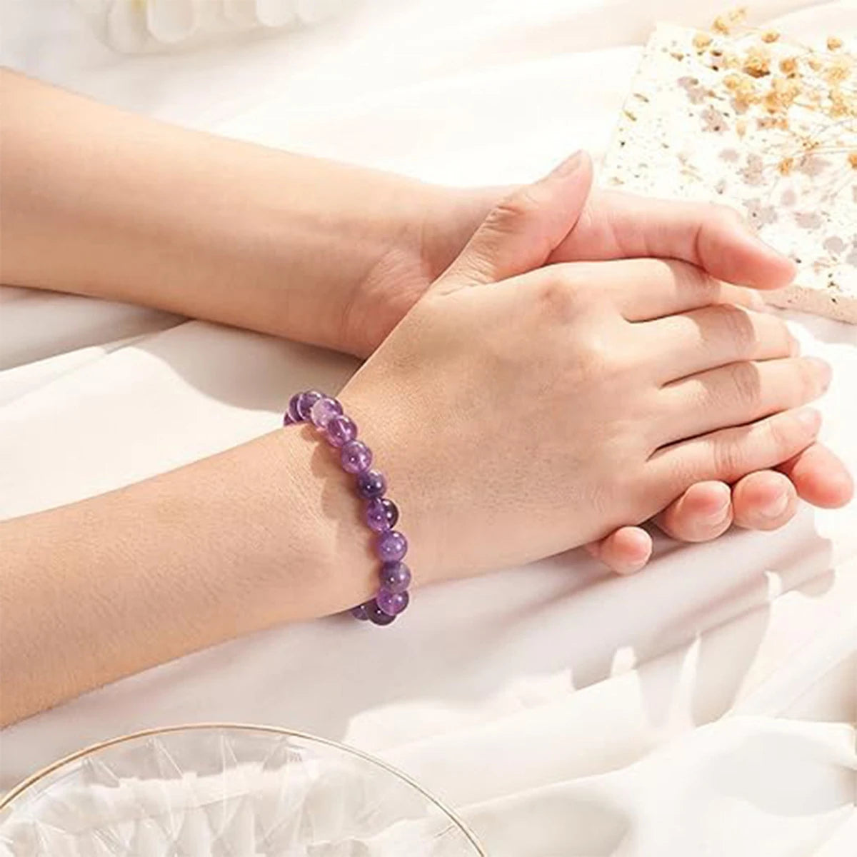 Natural Dream Lace Amethyst Stone Beaded Bracelets Women Purple Crystal Quartz Energy Bead Reiki Healing Bangle Jewelry Gift