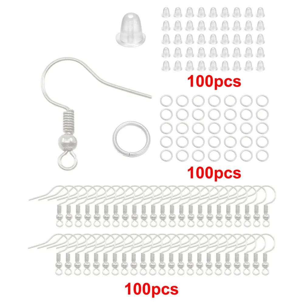 300pcs Hypoallergenic Earring Hook Kit Mix-color Ear Wires Fish Hooks Open Jump Rings Earplugs For DIY Jewelry Making