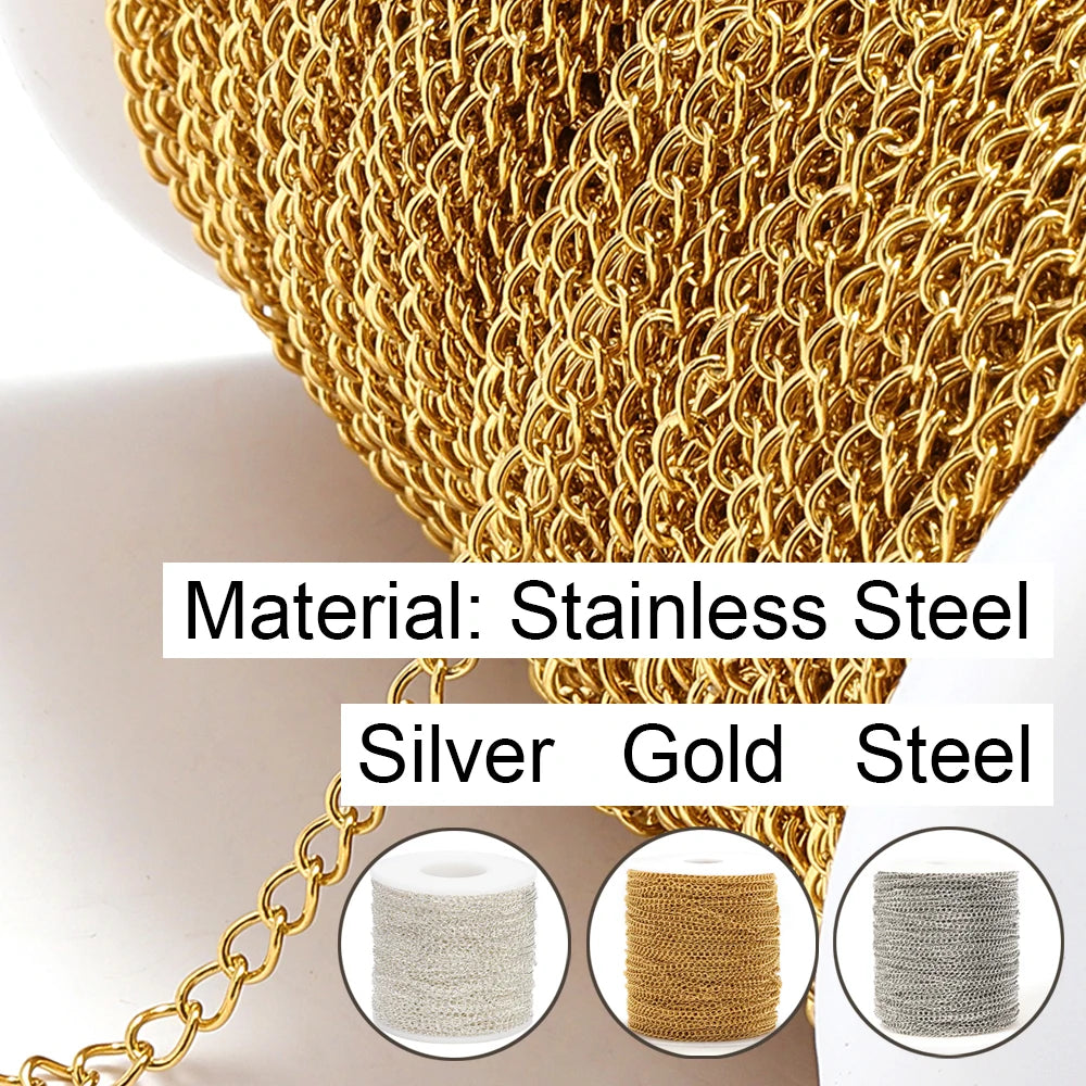 2 Meter Stainless Steel Extension Chain 2/3/4mm Gold Necklace Bracelet DIY Body Chain Accessories