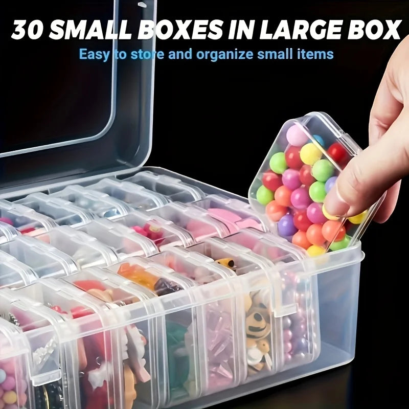 14/30 Grid Transparent Plastic Storage Box, Stackable Organizer With Sticker, Container For Beads, Jewelry, Crafts And Home Orga