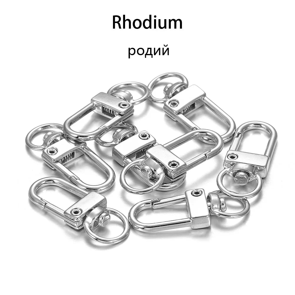 10pcs/lot Rotating Dog Buckle Gold Color Rhodium Metal Lobster Clasps Hooks For DIY Jewelry Making Key Ring Chain Accessories ﻿