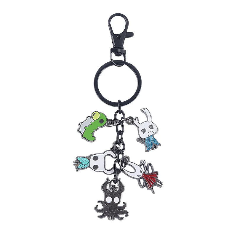 Hollow Knight Metal Characters Keychain The Knight Octopus Grub Hornet Pendant Key Chain for Women Men Key Holder Jewelry