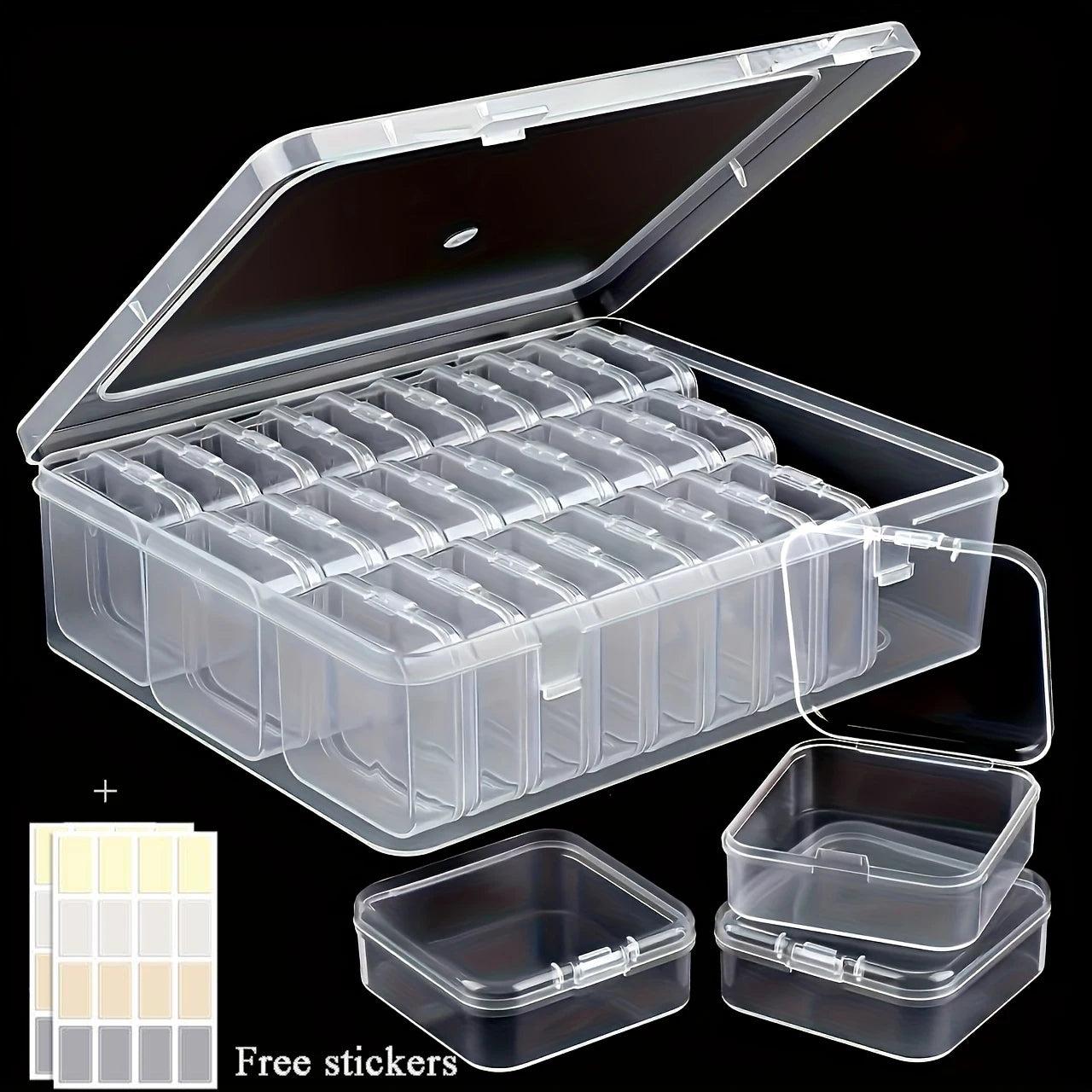 14/30 Grid Transparent Plastic Storage Box, Stackable Organizer With Sticker, Container For Beads, Jewelry, Crafts And Home Orga