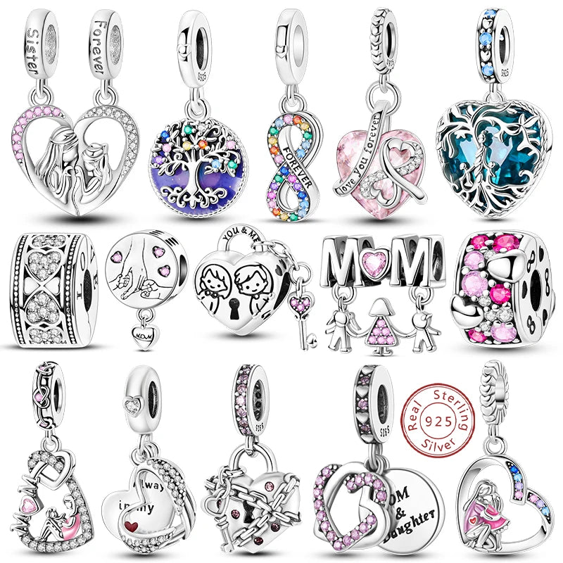 Charms Beads 925 Sterling Silver Tree of Life Peach Heart Sweet Love Charms Fit Pendants Bracelets Necklaces Women Jewelry Gift