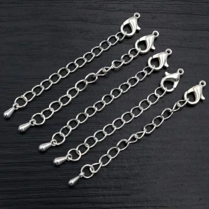 10pcs/lot 50mm Extended Extension Tail Chain Lobster Clasps Connector For DIY Bracelet Necklace Jewelry Making Findings