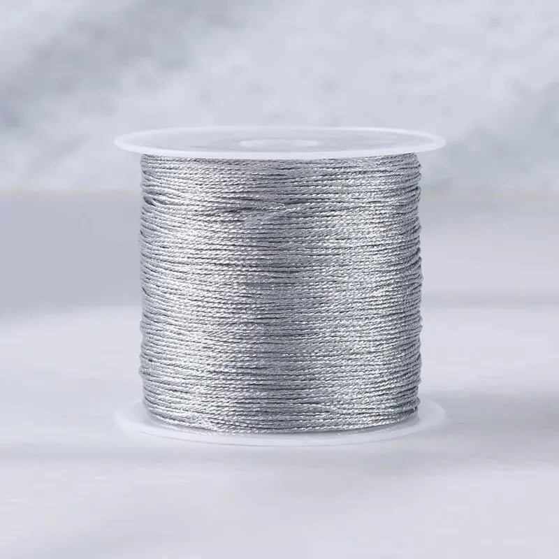 A Roll of 0.2-0.6mm DIY Hand Woven Bracelet, Hand Rope, Woven Rope, Embroidered Gold and Silver Silk Thread Material
