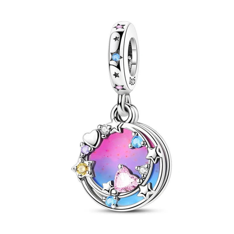 New 925 Sterling Silver Charms Beads Pendants Colorful Tree of Life Cosmic Starry Sky Charms For Women Bracelet DIY Jewelry Gift