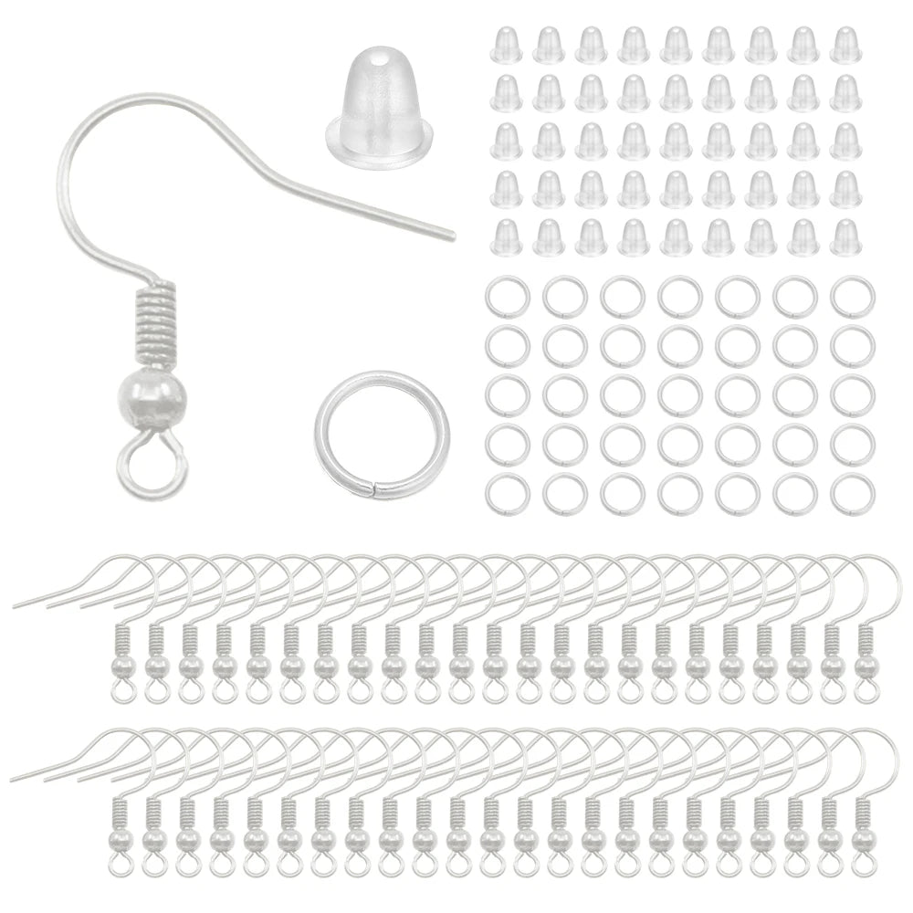 300pcs Hypoallergenic Earring Hook Kit Mix-color Ear Wires Fish Hooks Open Jump Rings Earplugs For DIY Jewelry Making