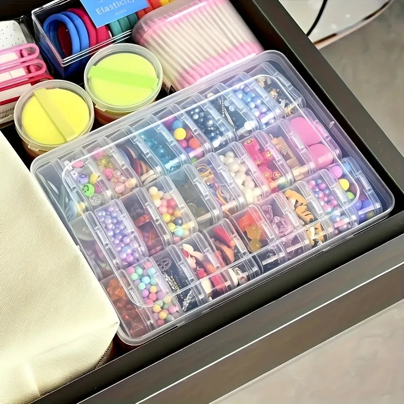 14/30 Grid Transparent Plastic Storage Box, Stackable Organizer With Sticker, Container For Beads, Jewelry, Crafts And Home Orga
