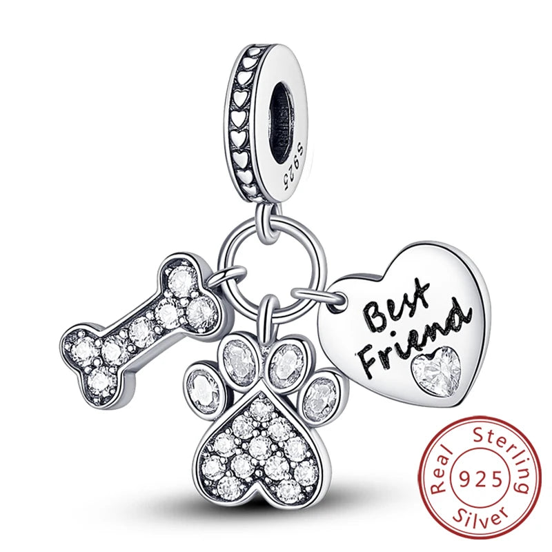 New 925 Sterling Silver Charm Beads Dog Cat Pets Pendant Fit Original Bracelet Necklace DIY Charm Jewelry Making