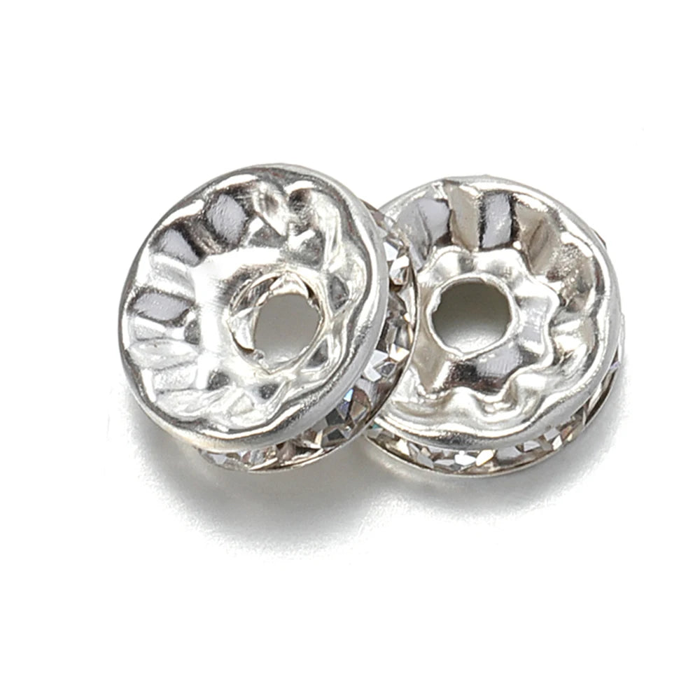 100pcs Silver Color Crystal Rhinestone Spacer Loose Beads for DIY Bracelet Necklace Jewelry Making - Bracelet Beads Components