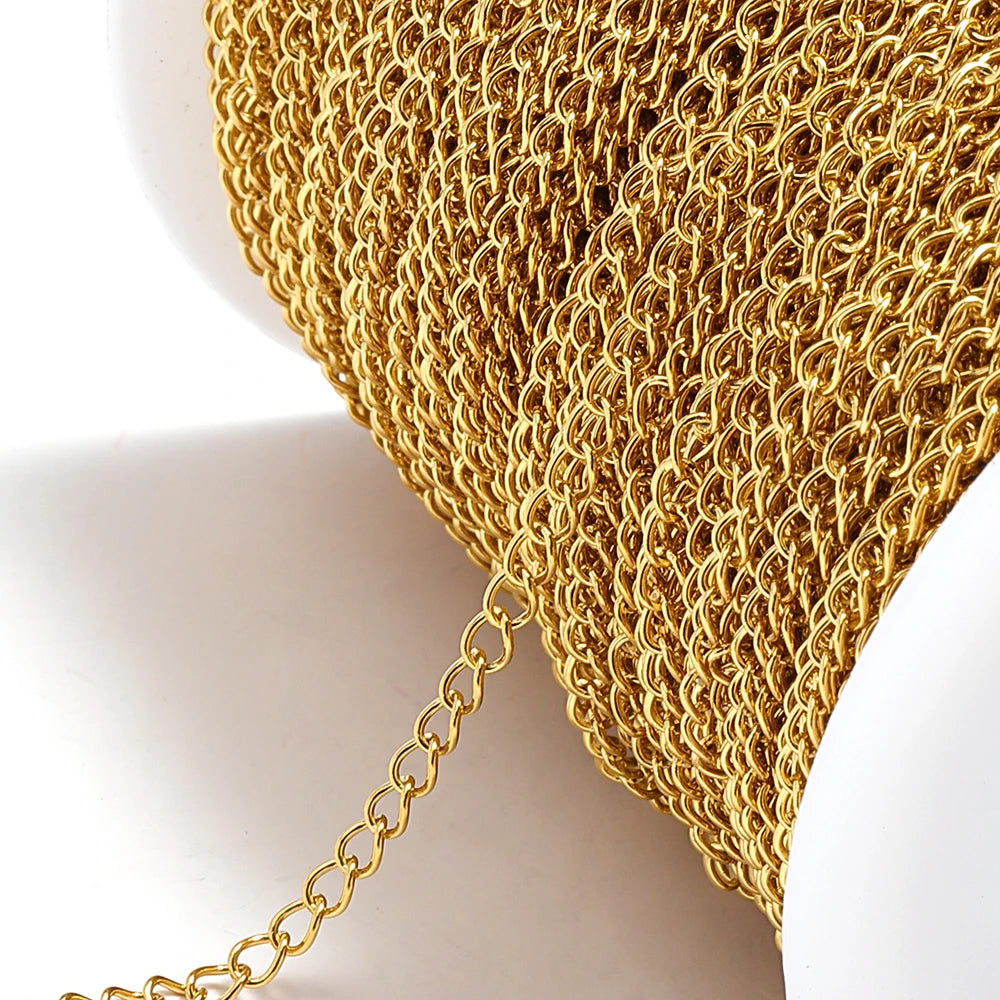 2 Meter Stainless Steel Extension Chain 2/3/4mm Gold Necklace Bracelet DIY Body Chain Accessories