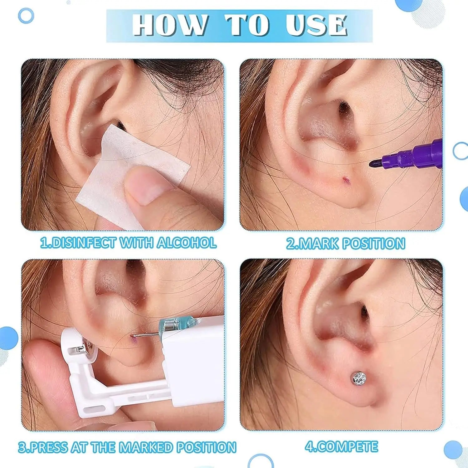 10pcs Asepsis Disposable Ear Piercing Gun-Safty Self Ear Piercing Kit for Home Use