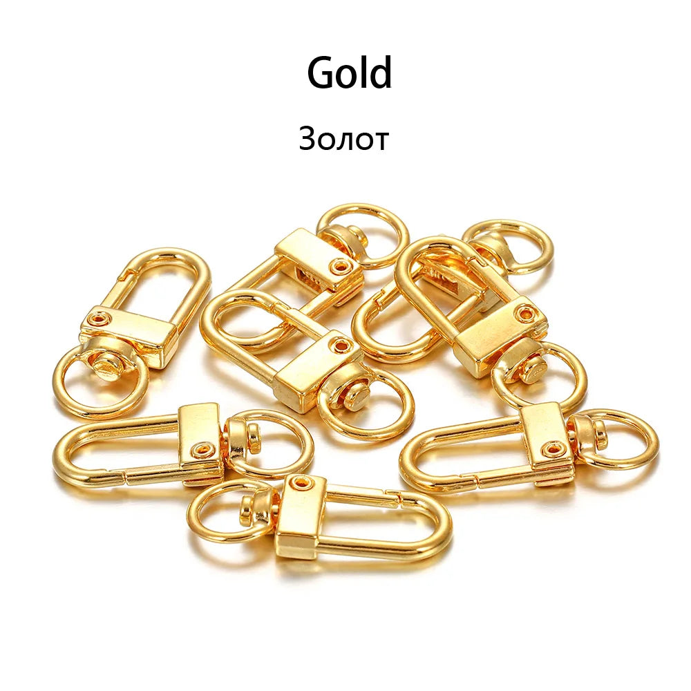 10pcs/lot Rotating Dog Buckle Gold Color Rhodium Metal Lobster Clasps Hooks For DIY Jewelry Making Key Ring Chain Accessories ﻿