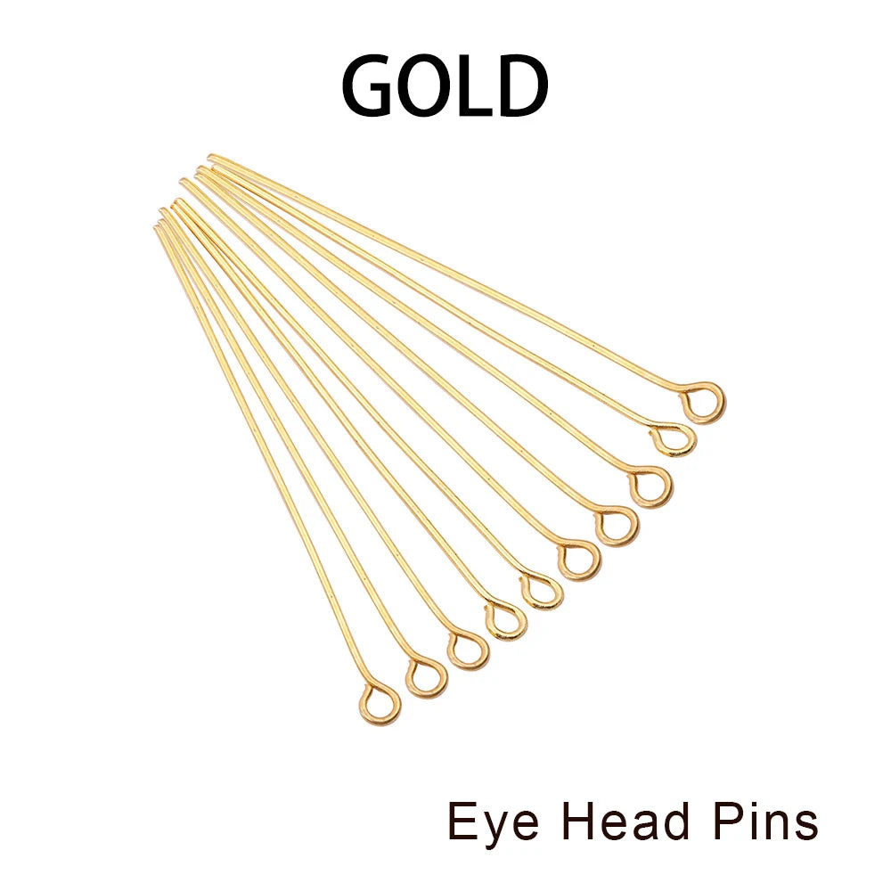 100-200Pcs/Lot 10-70mm Heads Eye Flat Head Pin Gold Plated Ball Head Pins for Jewelry Findings Making Accessories Supplies