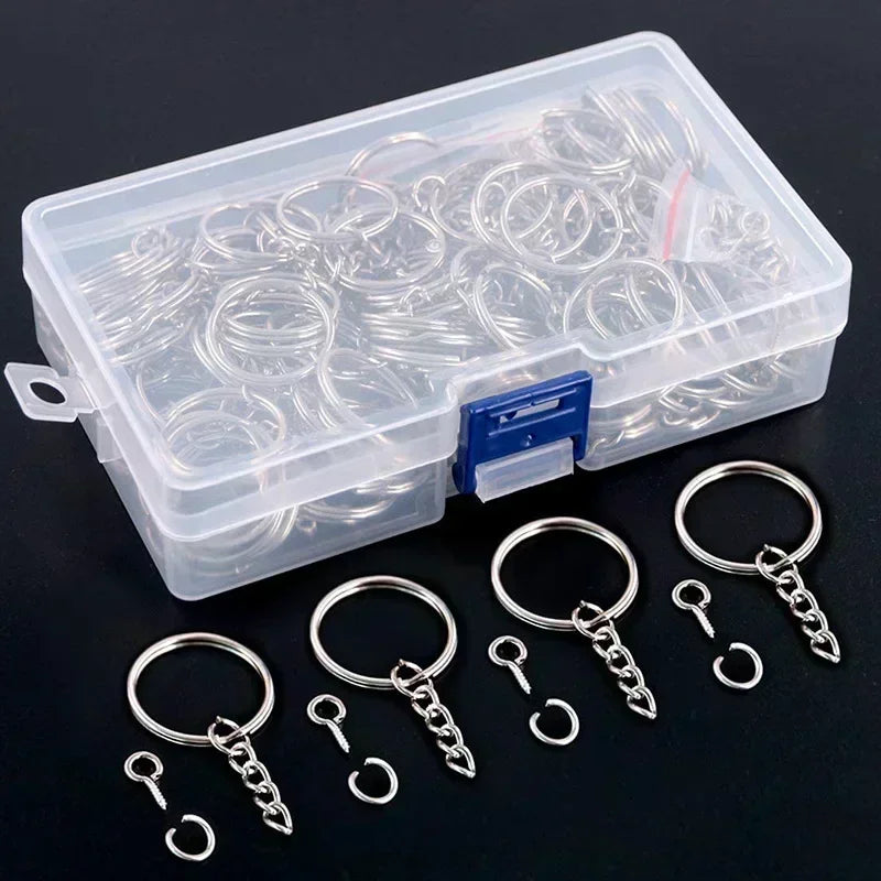 50/100pcs Stainless Steel Metal Blank Keyring Keychain Split Rings DIY Keyfob Keys Ring Lobster Clasp Key Pendant Chains Buckles