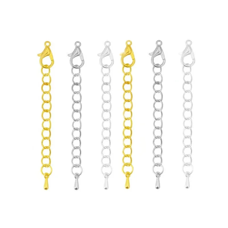 10pcs/lot 50mm Extended Extension Tail Chain Lobster Clasps Connector For DIY Bracelet Necklace Jewelry Making Findings