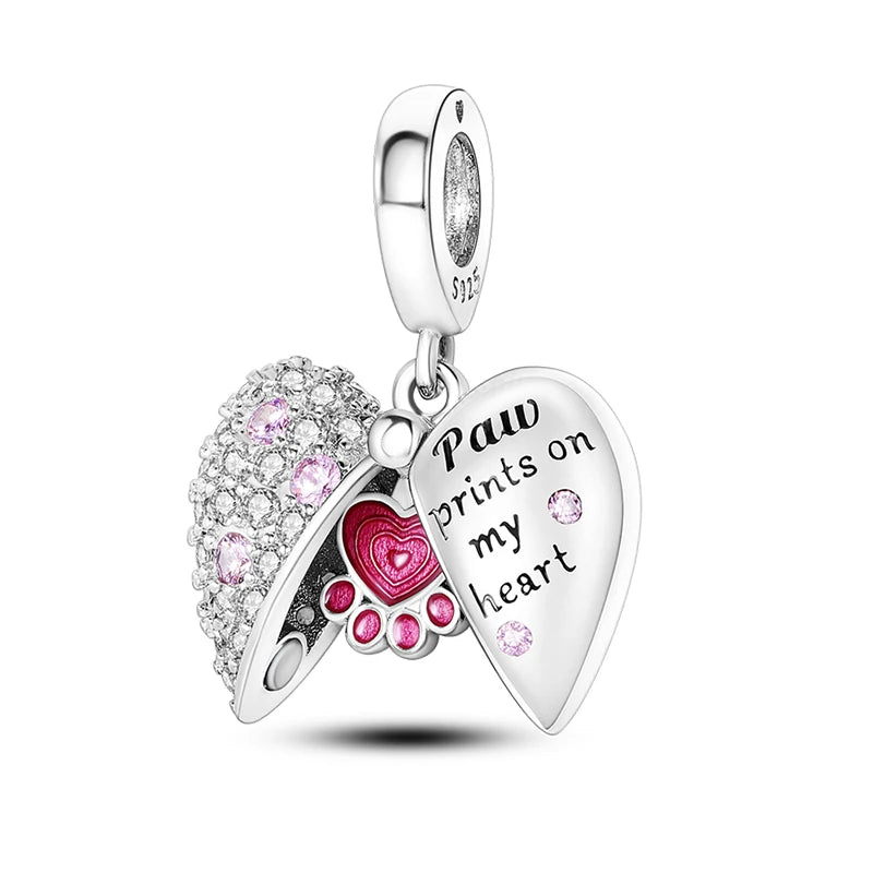 Original 925 Sterling Silver Pink Series Charms Beads Bow Perfume Bottle Heart-Shaped Cross Pendant Fit Bracelet DIY Jewelry
