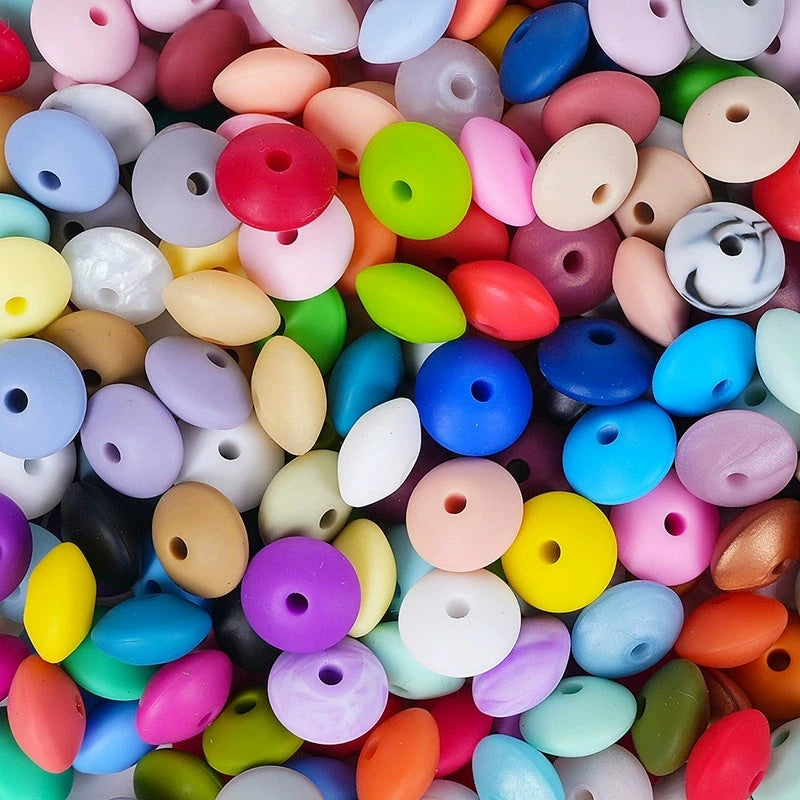 100/50/20Pcs 12mm Siilcone Beads Lentil Loose Spaced Bead for Jewelry Making DIY Beaded Bracelets Necklace Keychain Accessories
