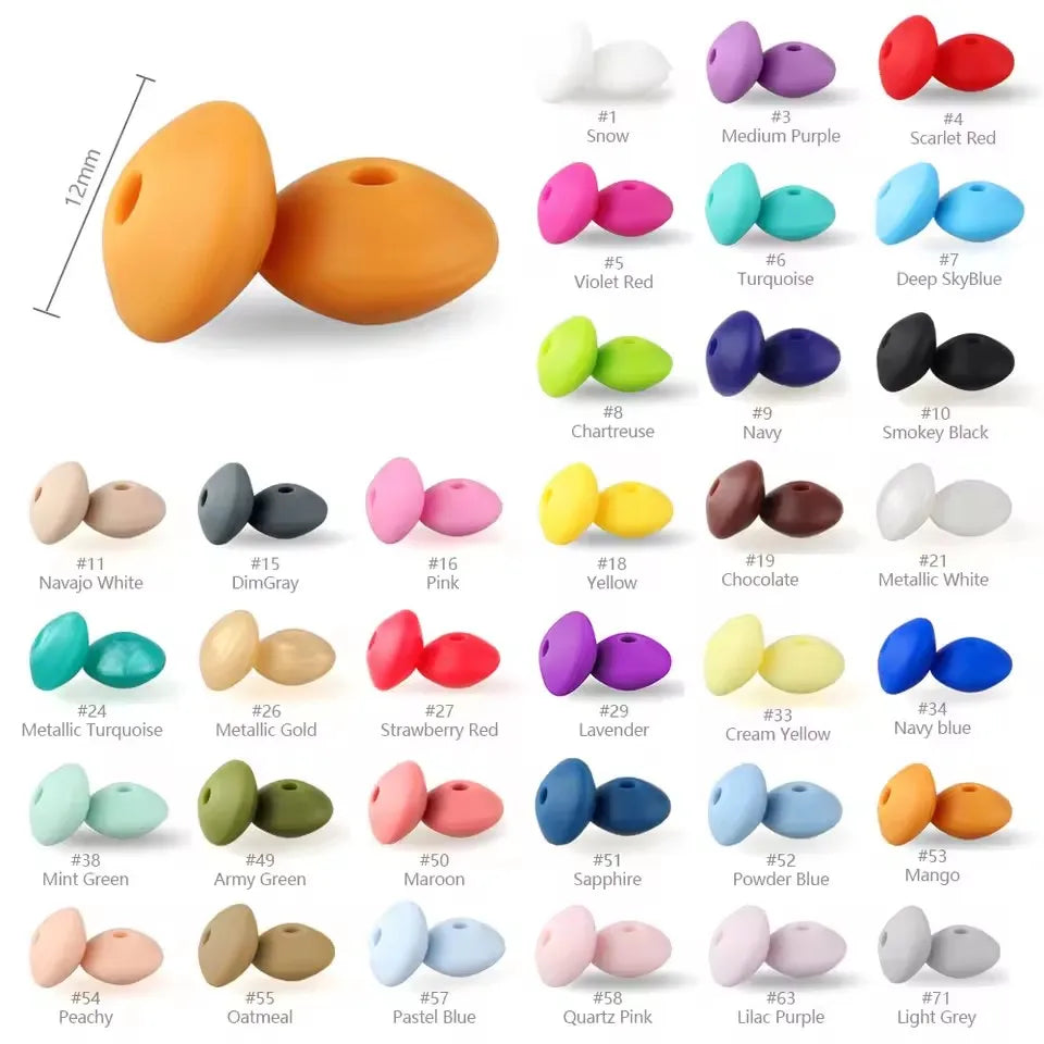 100/50/20Pcs 12mm Siilcone Beads Lentil Loose Spaced Bead for Jewelry Making DIY Beaded Bracelets Necklace Keychain Accessories