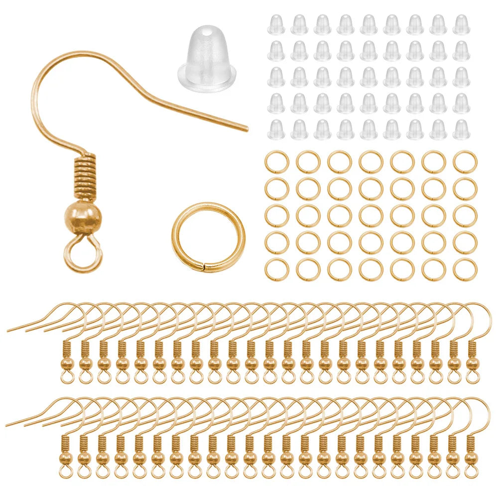 300pcs Hypoallergenic Earring Hook Kit Mix-color Ear Wires Fish Hooks Open Jump Rings Earplugs For DIY Jewelry Making