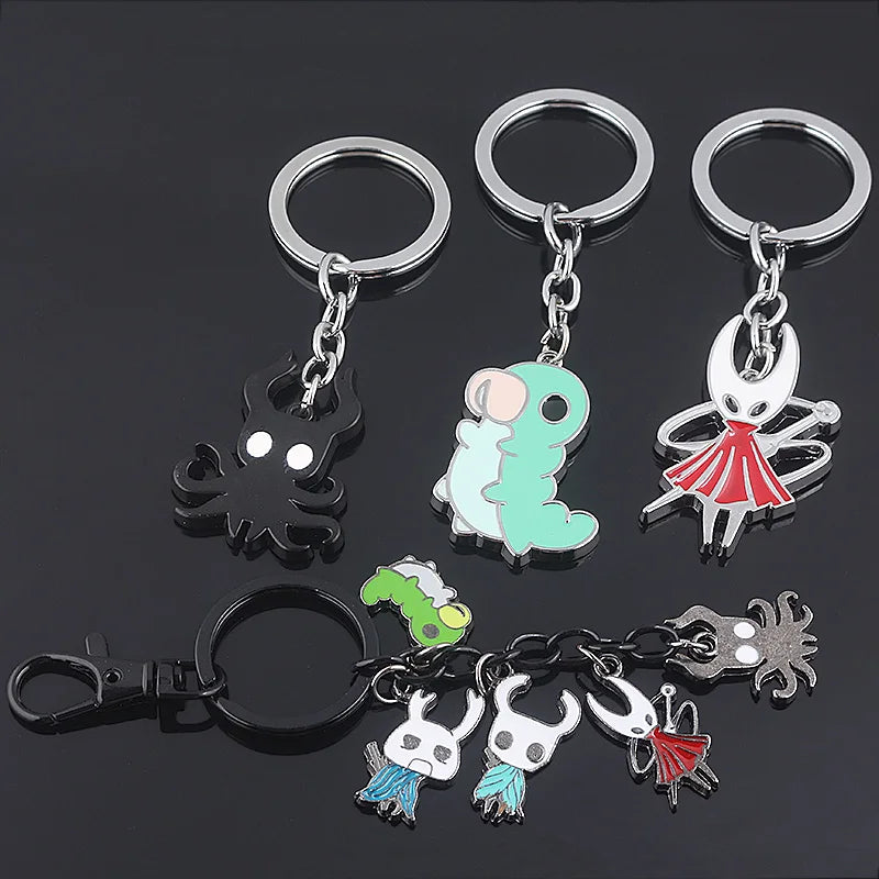 Hollow Knight Metal Characters Keychain The Knight Octopus Grub Hornet Pendant Key Chain for Women Men Key Holder Jewelry