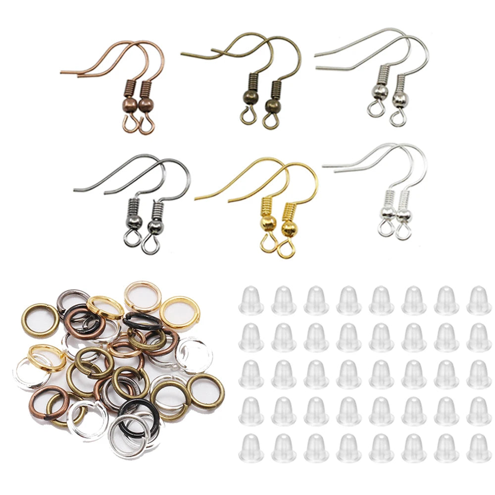 300pcs Hypoallergenic Earring Hook Kit Mix-color Ear Wires Fish Hooks Open Jump Rings Earplugs For DIY Jewelry Making