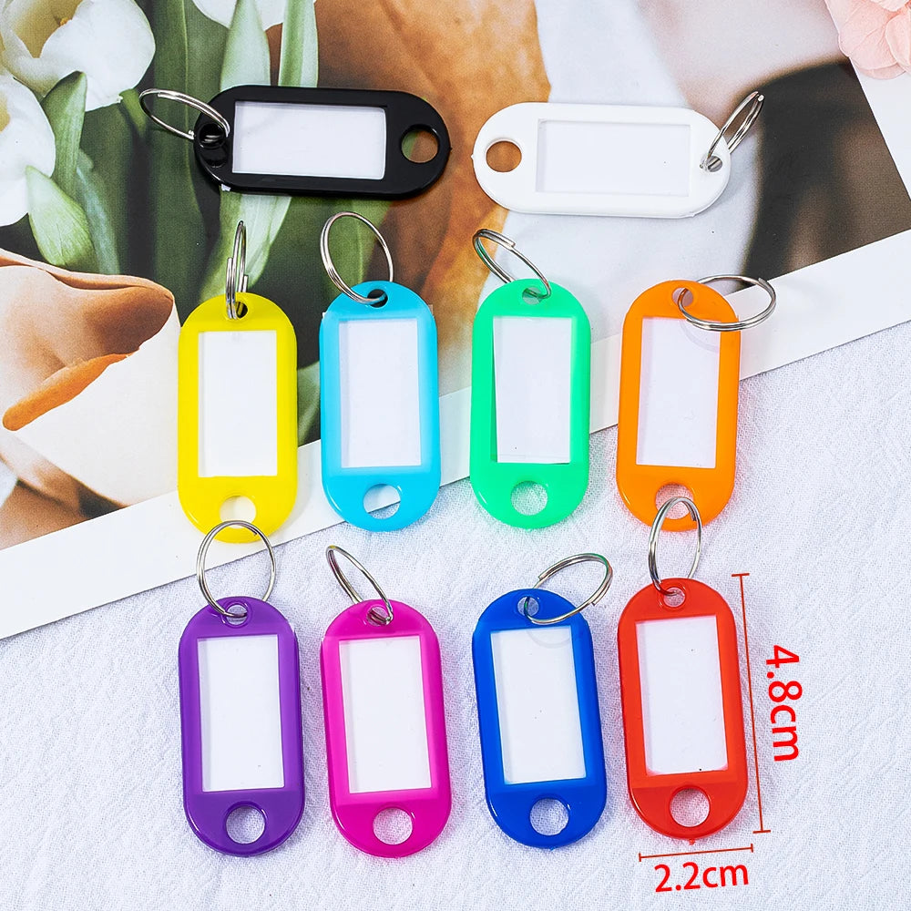 50pcs Colourful Plastic Key Chain Key Tags with Window For DIY Key Rings Number Name Luggage Tag