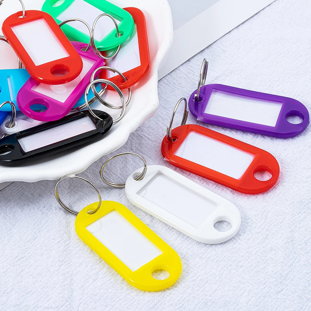 50pcs Colourful Plastic Key Chain Key Tags with Window For DIY Key Rings Number Name Luggage Tag