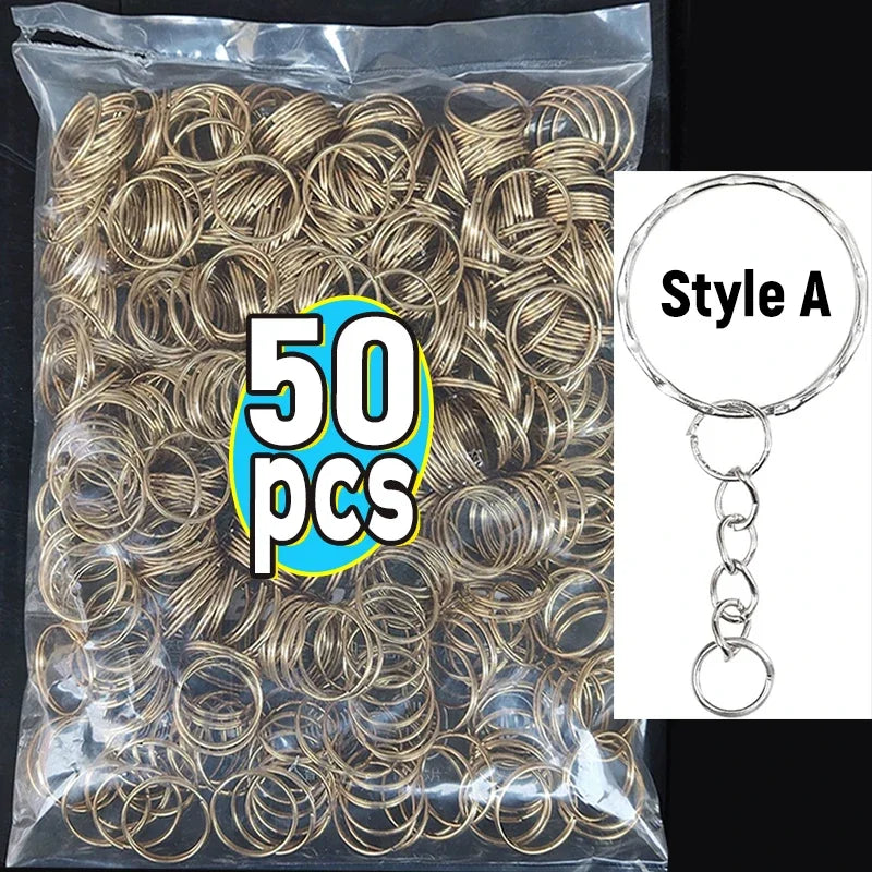 50/100pcs Stainless Steel Metal Blank Keyring Keychain Split Rings DIY Keyfob Keys Ring Lobster Clasp Key Pendant Chains Buckles